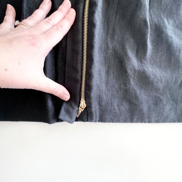 Tory Burch Schafer Linen Mini Skirt Black Women's 6 Lined Gold Buttons Pockets - Picture 8 of 11